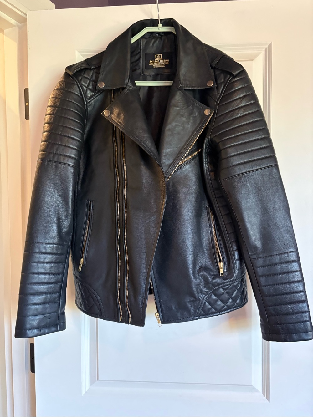 Black Faux Leather Moto Jacket with Quilted Detail